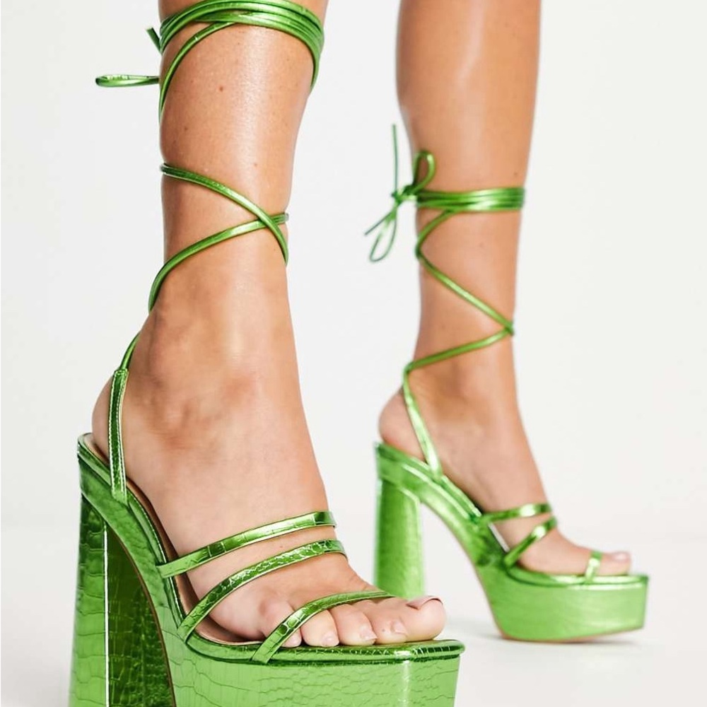 ASOS Simmi London Sia strappy platform heels in metallic green